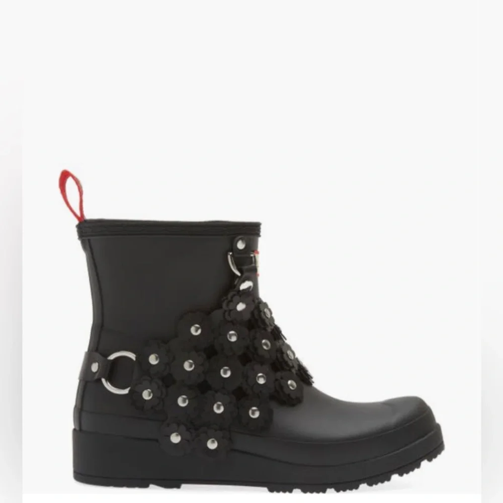NIB $550 Noir Kei Ninomiya x Hunter Chain Embellished Rubber Ankle Rain Boot, 5M